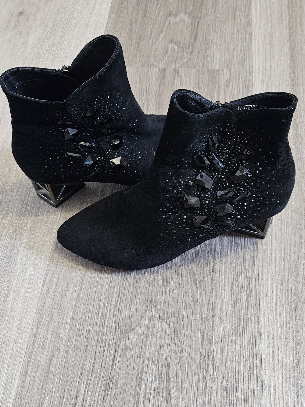 Black Jeweled Suede Ankle Boots